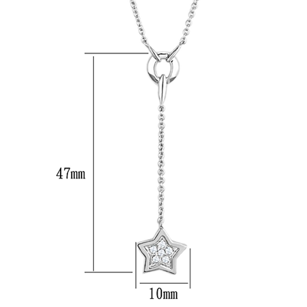 3W426 Rhodium Brass Necklace featuring a clear AAA Grade CZ stone, elegantly designed for versatile wear.