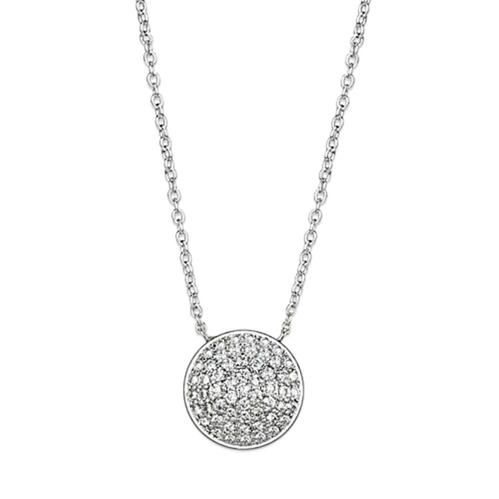 3W436 Rhodium Brass Necklace featuring a clear AAA Grade CZ stone, elegantly designed for versatile wear.