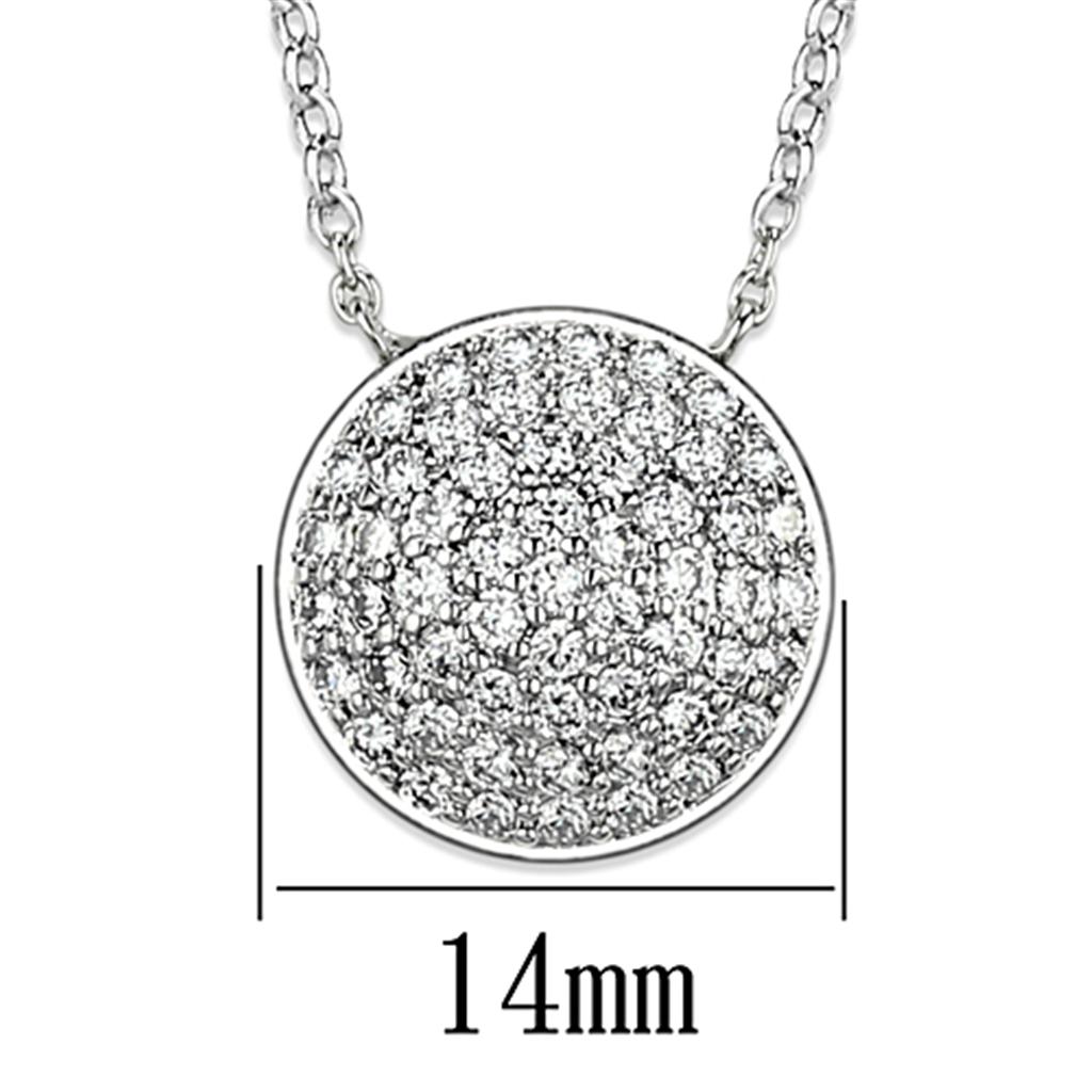 3W436 Rhodium Brass Necklace featuring a clear AAA Grade CZ stone, elegantly designed for versatile wear.