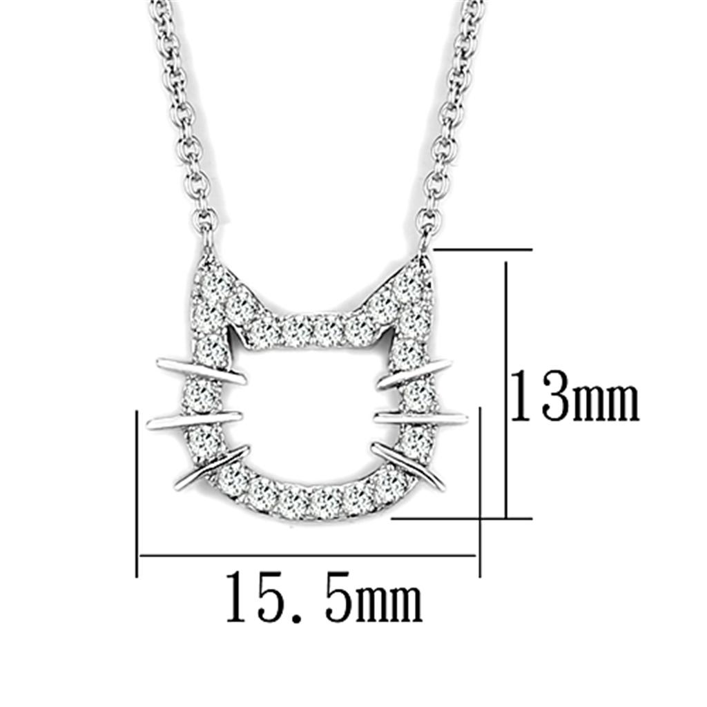 3W446 Rhodium Brass Necklace featuring a clear AAA Grade CZ stone, elegantly designed for versatile wear.