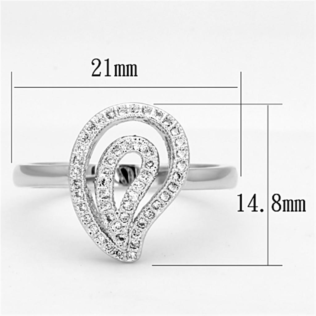 3W463 Rhodium Brass Ring featuring a clear AAA Grade CZ center stone, showcasing its elegant design and high-quality craftsmanship.