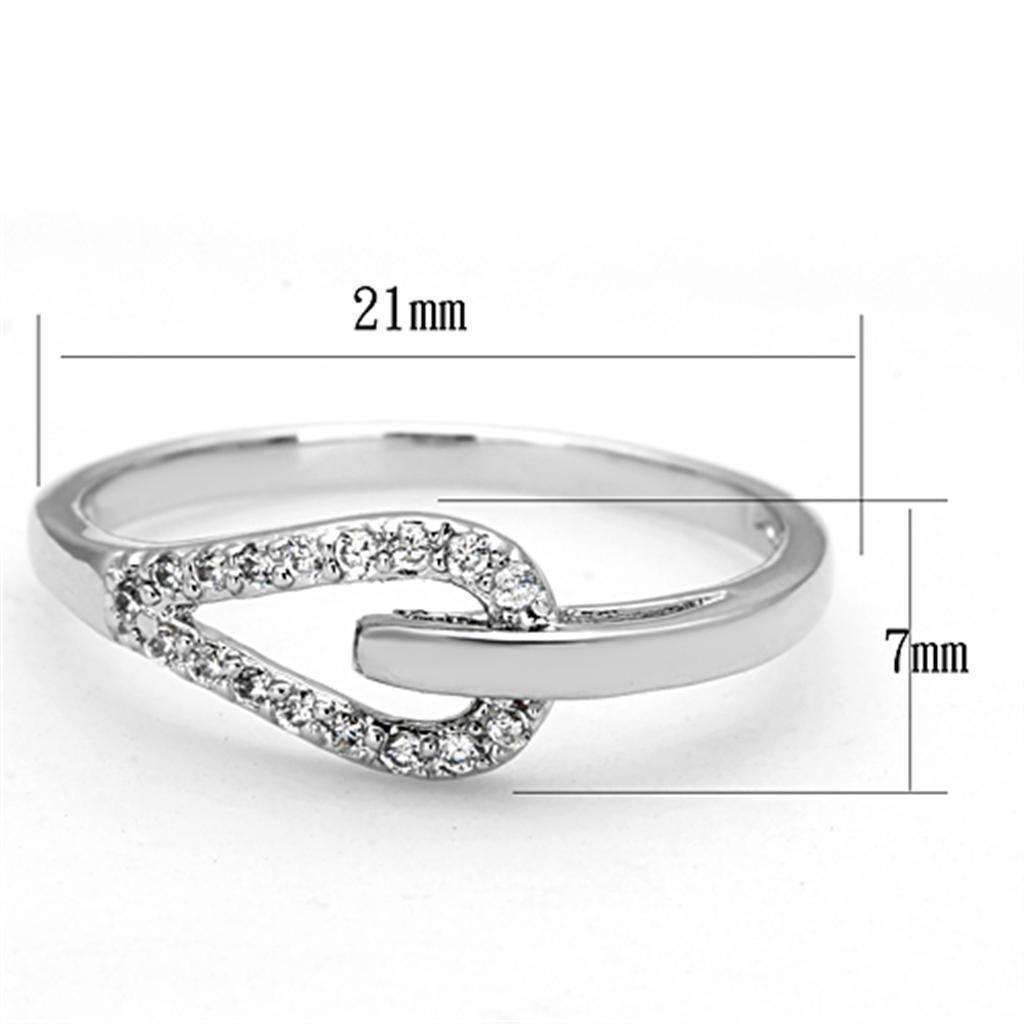 3W465 Rhodium Brass Ring featuring a clear AAA Grade CZ stone, showcasing its elegant design and shiny finish.