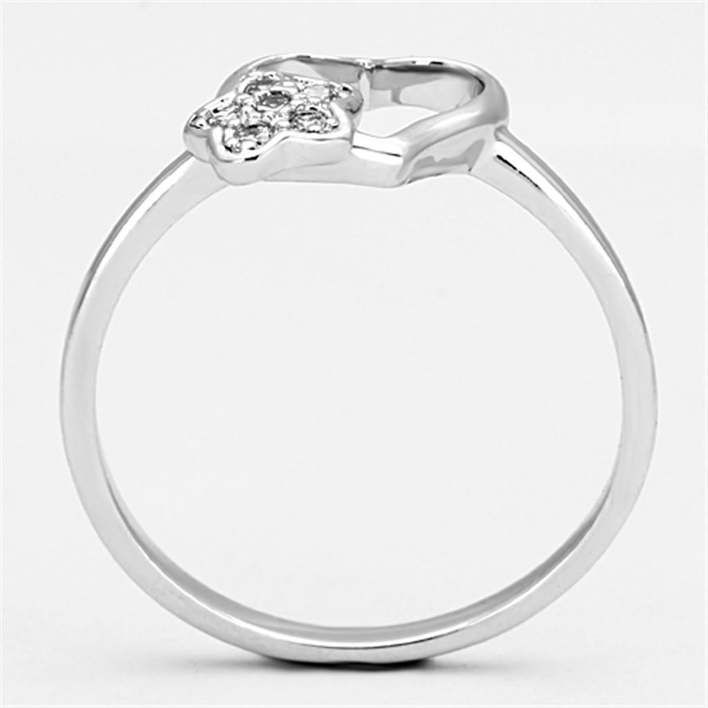 3W472 Rhodium Brass Ring featuring a clear AAA Grade CZ stone, showcasing its elegant design and luxurious finish.