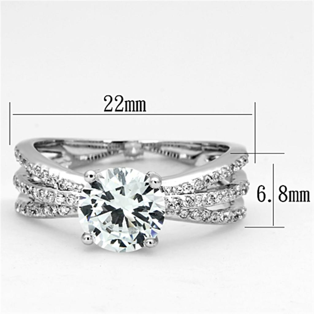 3W478 Rhodium Brass Ring featuring an 8 mm AAA Grade Clear CZ stone, showcasing its elegant design and luxurious finish.