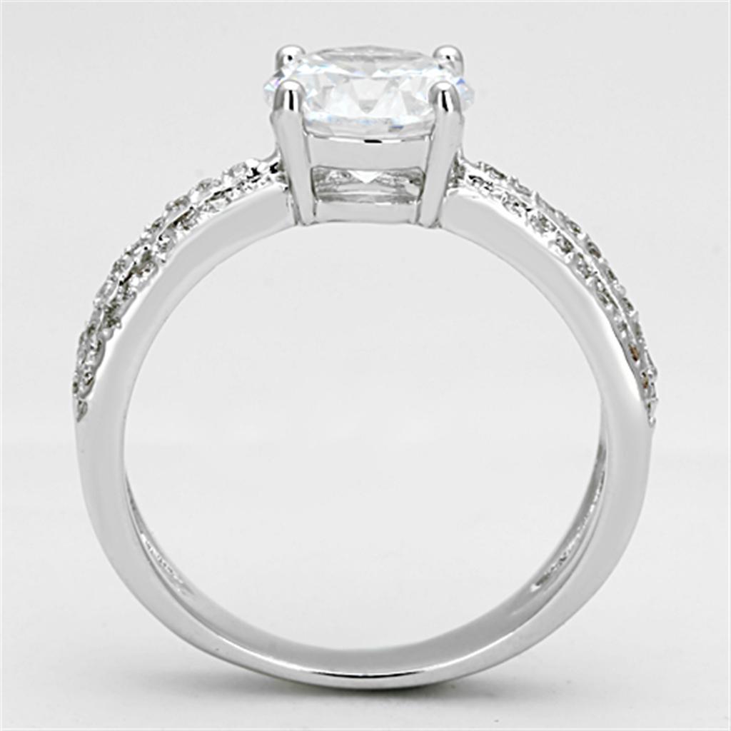 3W478 Rhodium Brass Ring featuring an 8 mm AAA Grade Clear CZ stone, showcasing its elegant design and luxurious finish.