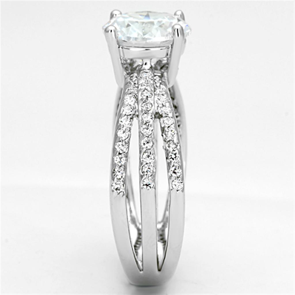 3W478 Rhodium Brass Ring featuring an 8 mm AAA Grade Clear CZ stone, showcasing its elegant design and luxurious finish.