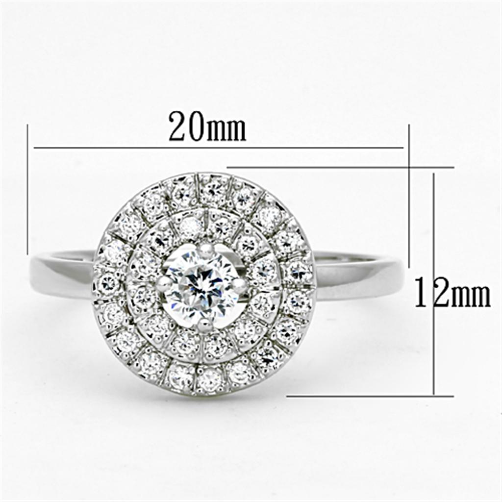 3W493 Rhodium Brass Ring featuring a clear AAA Grade CZ stone, showcasing its elegant design and luxurious finish.