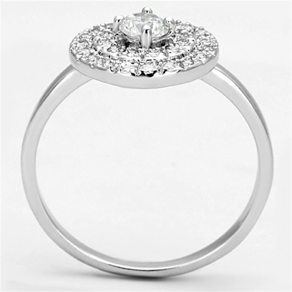 3W493 Rhodium Brass Ring featuring a clear AAA Grade CZ stone, showcasing its elegant design and luxurious finish.