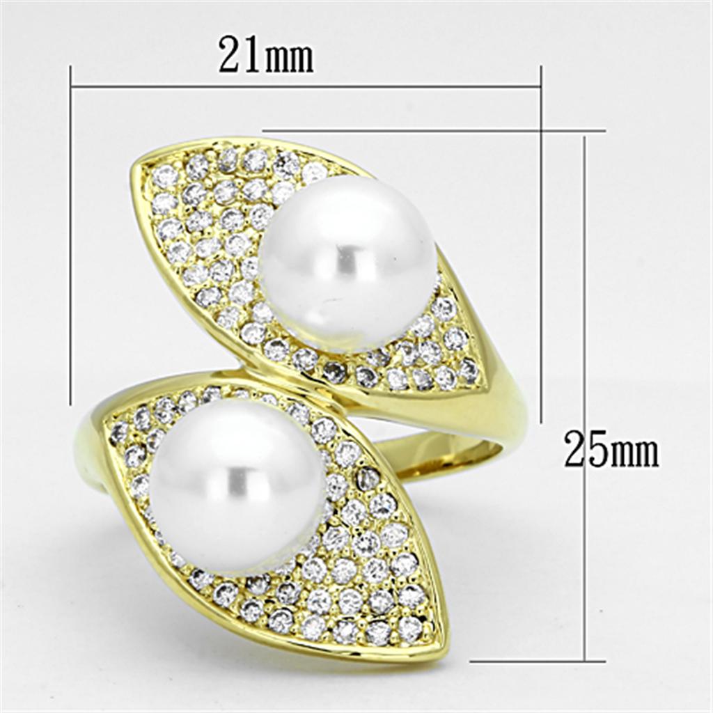 3W522 Gold Brass Ring featuring a synthetic white pearl centerpiece, elegantly designed for style and comfort.