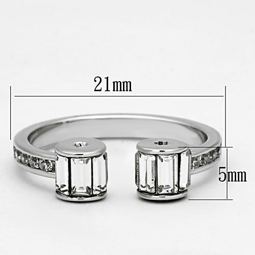 3W526 Rhodium Brass Ring featuring a clear top grade crystal, showcasing its elegant design and luxurious finish.