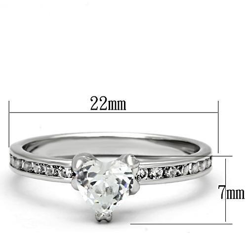 3W527 Rhodium Brass Ring featuring a clear AAA Grade CZ center stone, showcasing its elegant design and shiny finish.