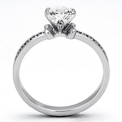 3W527 Rhodium Brass Ring featuring a clear AAA Grade CZ center stone, showcasing its elegant design and shiny finish.