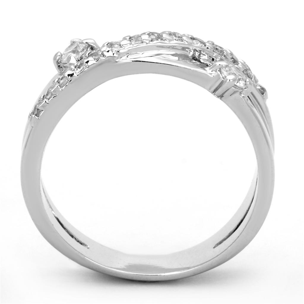 3W565 Rhodium Brass Ring featuring a clear AAA Grade CZ stone, showcasing its elegant design and sparkling finish.