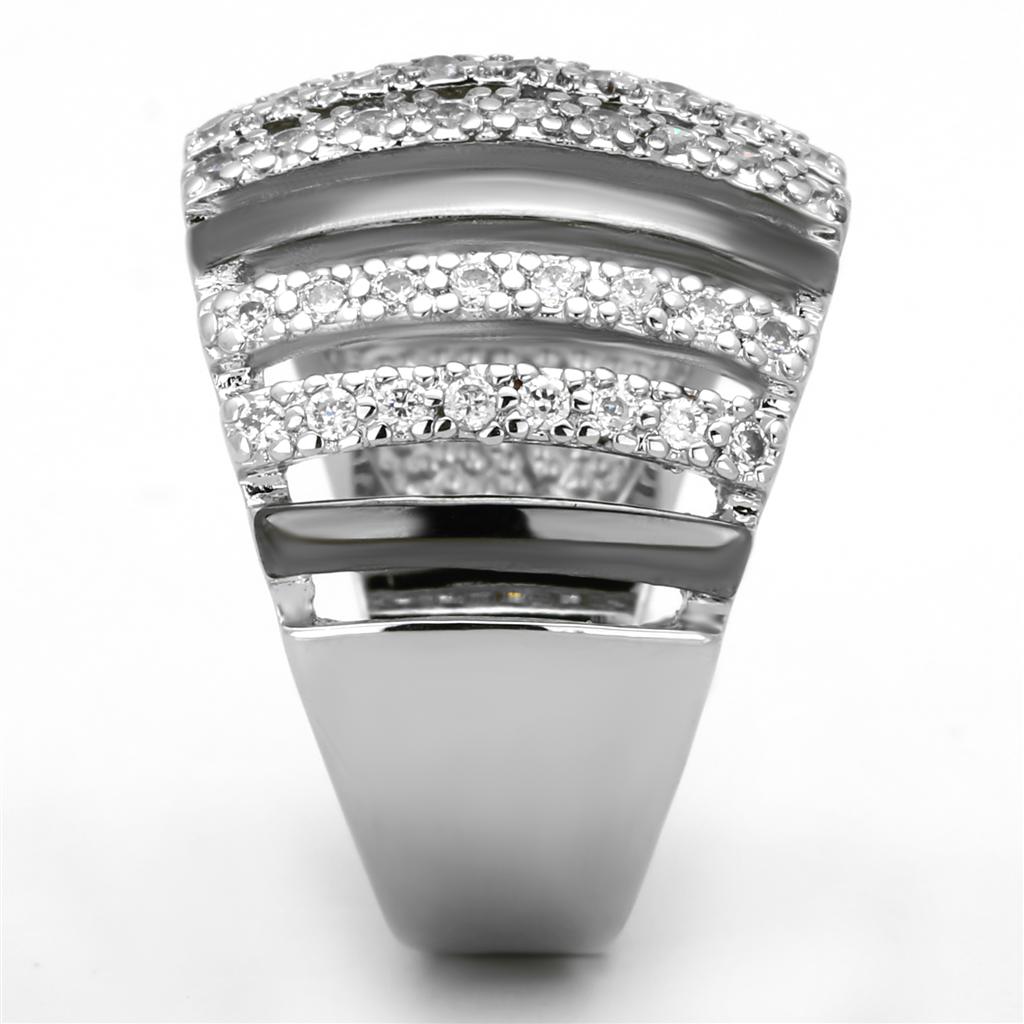 3W567 Rhodium and Ruthenium Brass Ring featuring a clear AAA Grade CZ center stone, showcasing elegance and sophistication.