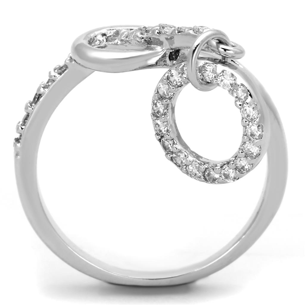 Rhodium brass ring featuring a clear AAA grade cubic zirconia stone, showcasing elegance and sophistication.