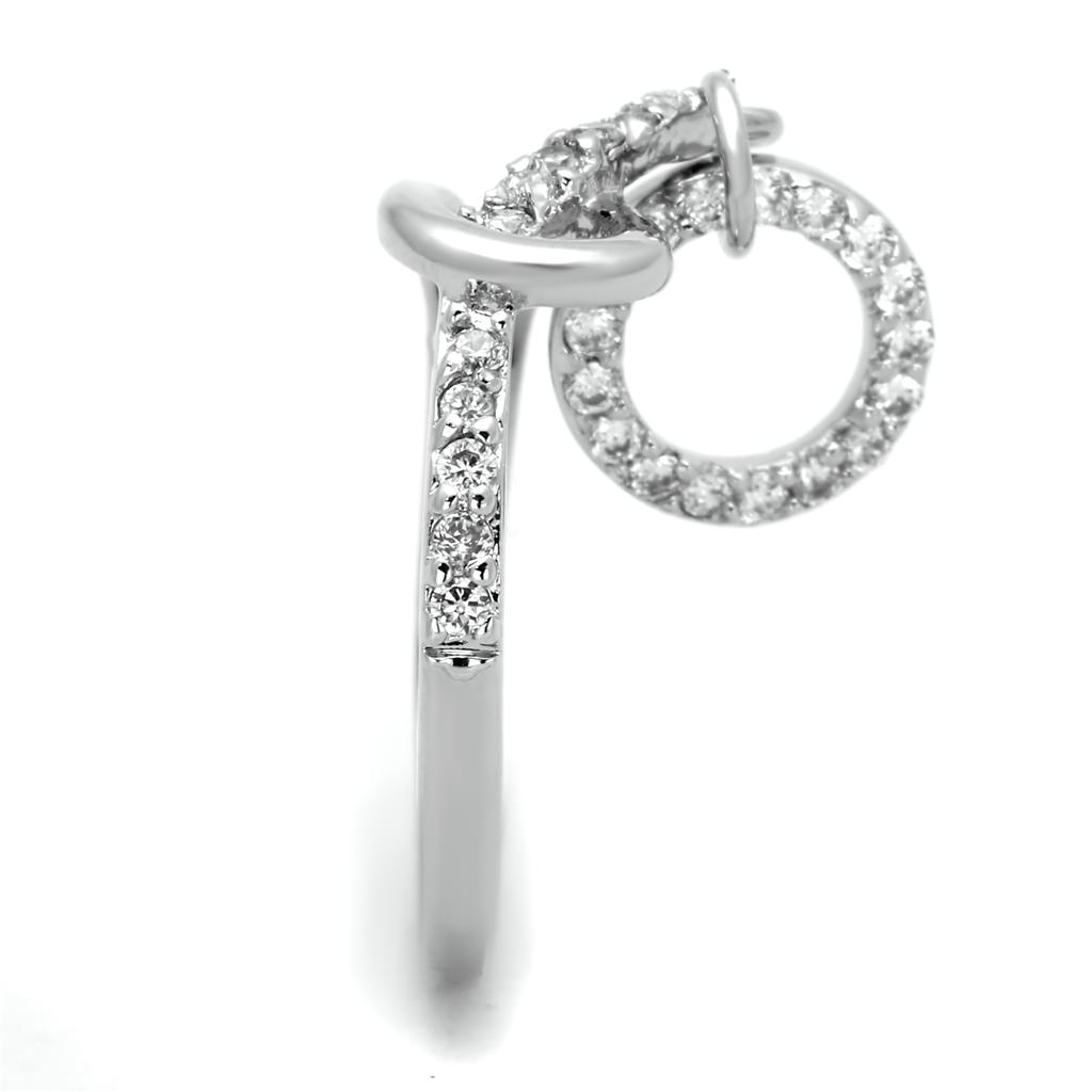 Rhodium brass ring featuring a clear AAA grade cubic zirconia stone, showcasing elegance and sophistication.