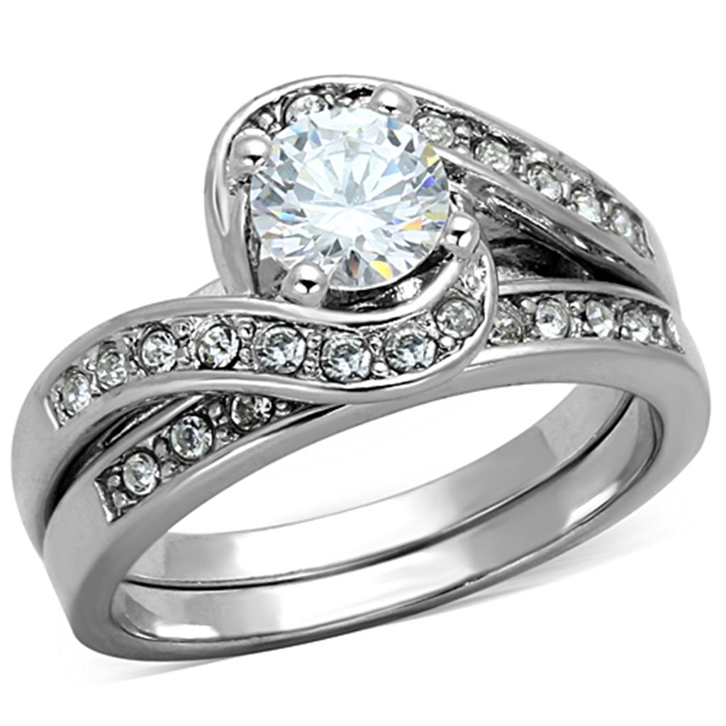 3W575 Rhodium Brass Ring featuring a clear AAA Grade CZ stone, elegantly designed for any occasion.