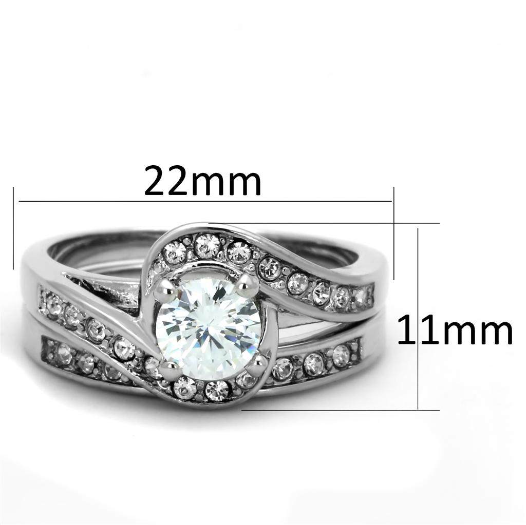 3W575 Rhodium Brass Ring featuring a clear AAA Grade CZ stone, elegantly designed for any occasion.