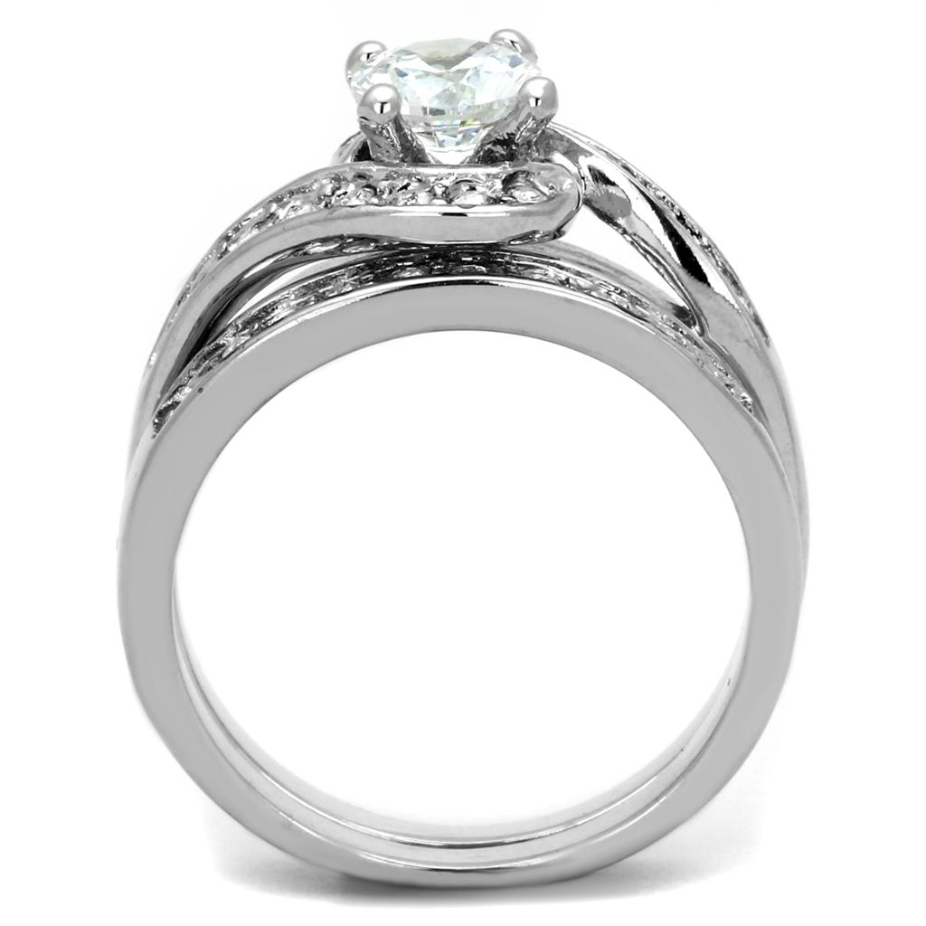 3W575 Rhodium Brass Ring featuring a clear AAA Grade CZ stone, elegantly designed for any occasion.