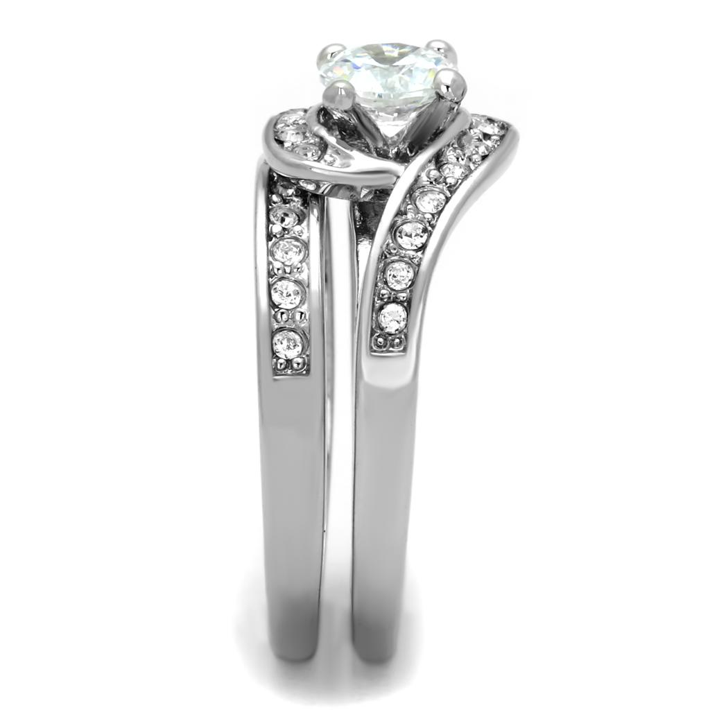 3W575 Rhodium Brass Ring featuring a clear AAA Grade CZ stone, elegantly designed for any occasion.