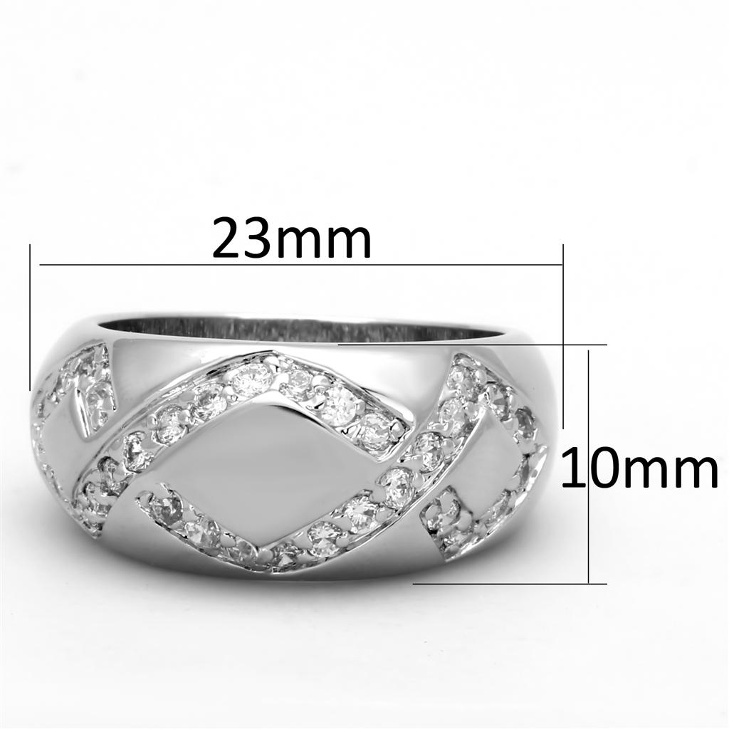 3W582 Rhodium Brass Ring featuring a clear AAA Grade CZ stone, showcasing its elegant design and luxurious finish.