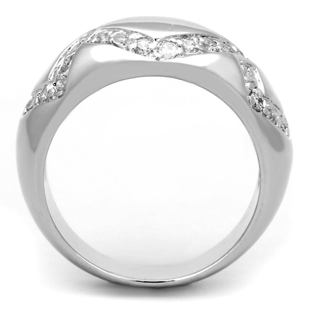 3W582 Rhodium Brass Ring featuring a clear AAA Grade CZ stone, showcasing its elegant design and luxurious finish.