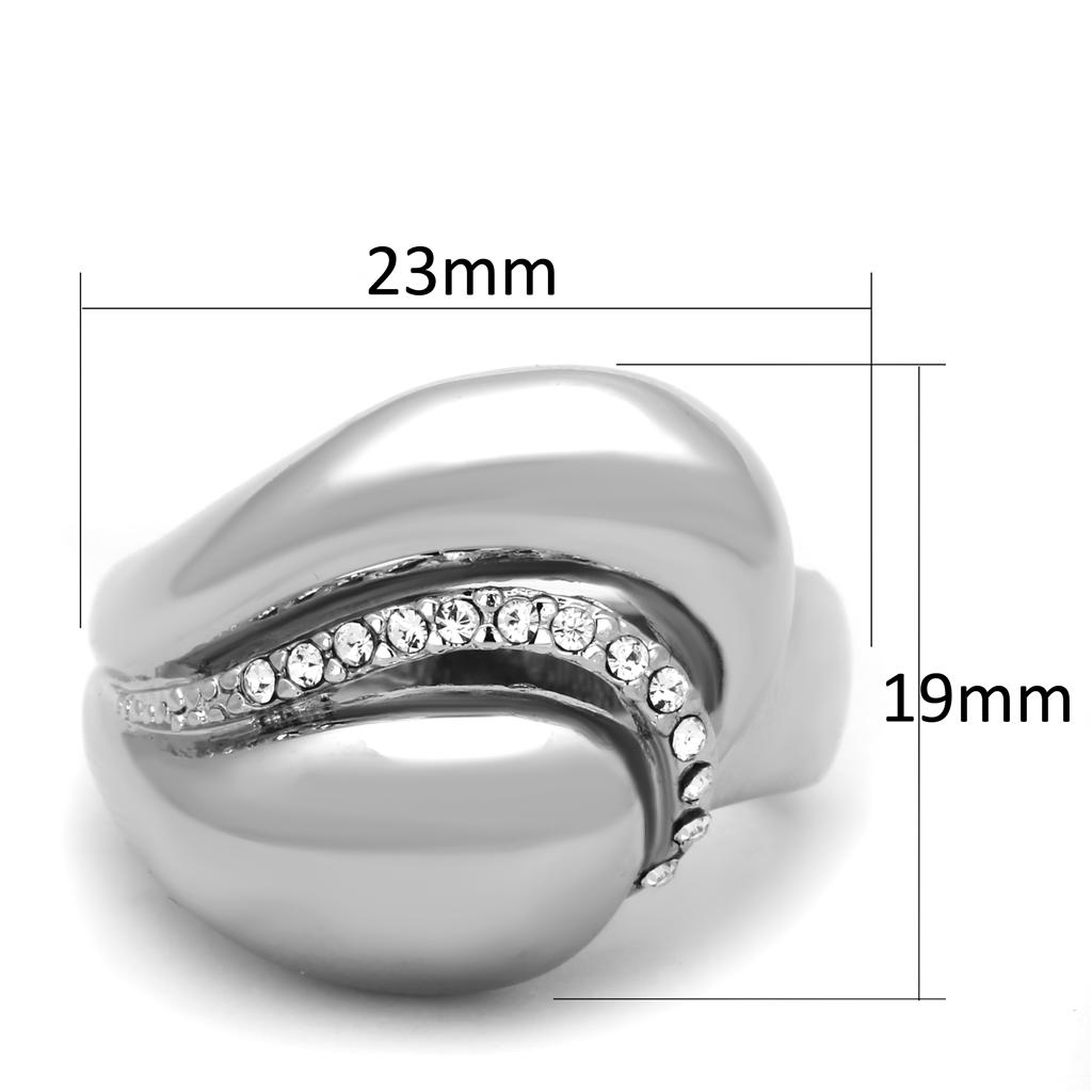 3W586 Rhodium Brass Ring featuring a clear top grade crystal, showcasing its elegant design and luxurious finish.