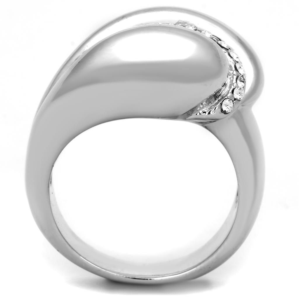 3W586 Rhodium Brass Ring featuring a clear top grade crystal, showcasing its elegant design and luxurious finish.