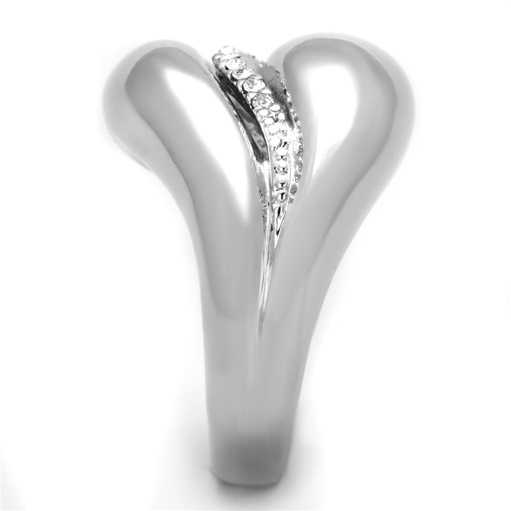 3W586 Rhodium Brass Ring featuring a clear top grade crystal, showcasing its elegant design and luxurious finish.