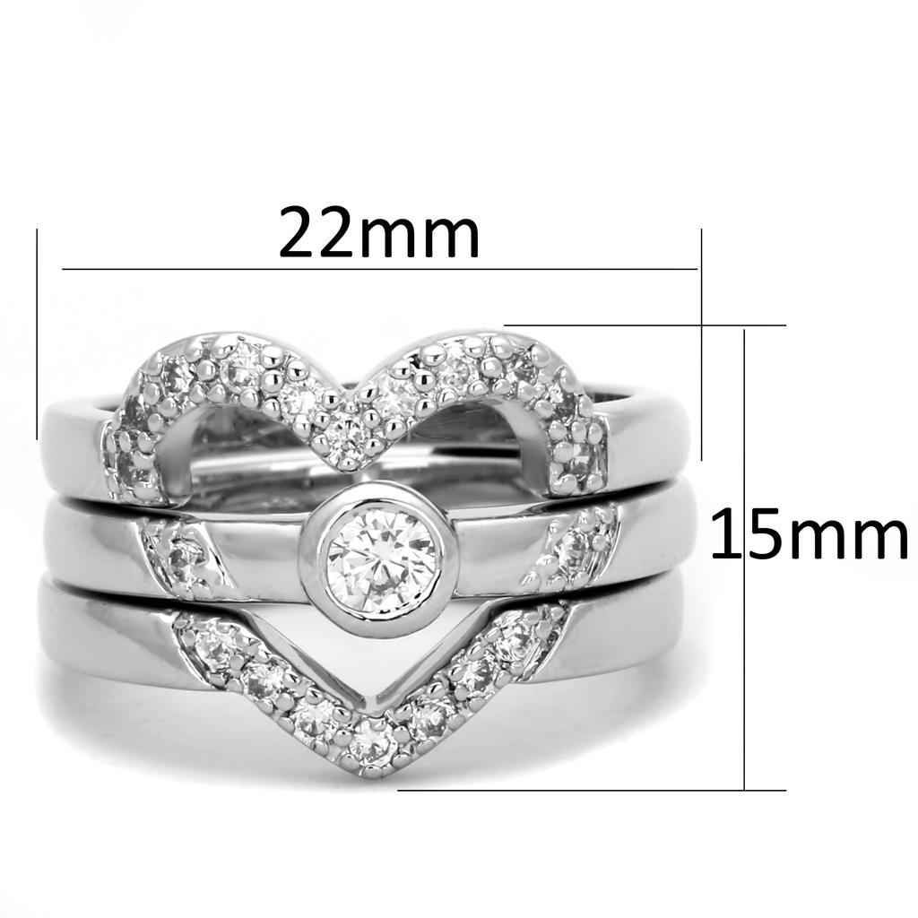 3W591 Rhodium Brass Ring featuring a clear AAA Grade CZ stone, showcasing its elegant design and shiny finish.