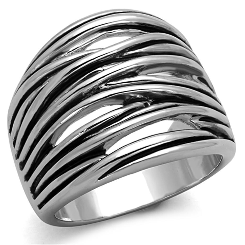 3W596 Rhodium Brass Ring featuring a jet epoxy center stone, showcasing a sleek and elegant design.