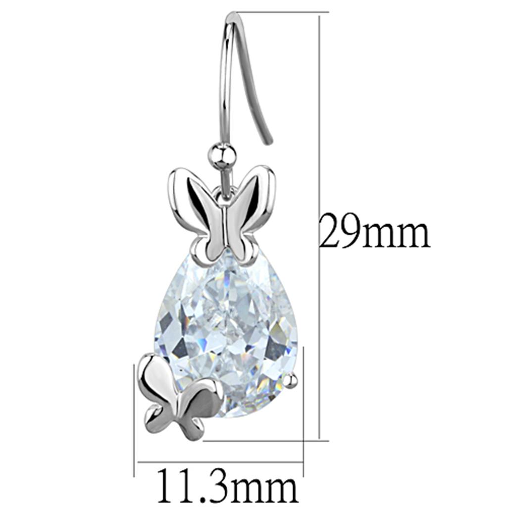 Elegant 3W622 Rhodium Brass Earrings featuring AAA Grade Clear CZ stone, showcasing a luxurious design.