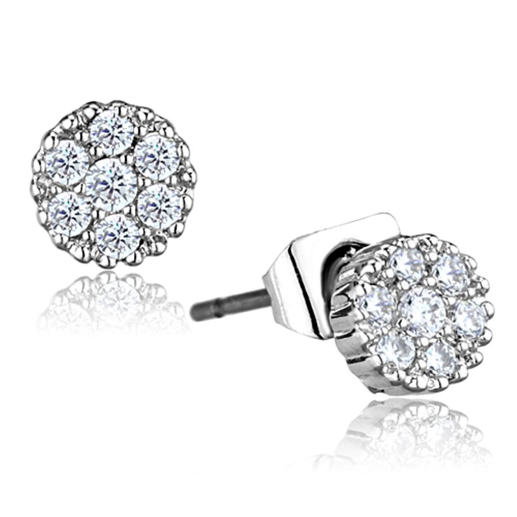 Elegant 3W623 Rhodium Brass Earrings featuring AAA Grade Clear CZ stone, showcasing a luxurious design perfect for any occasion.