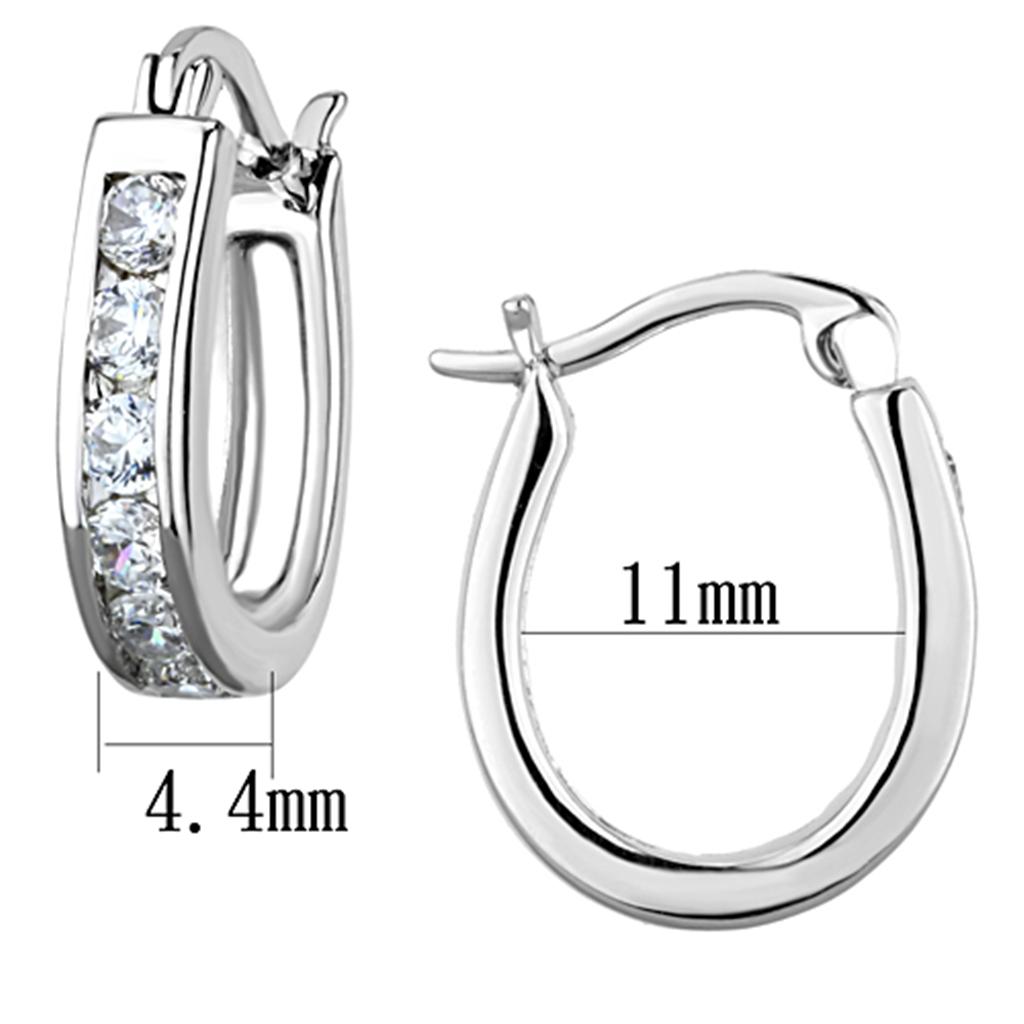 Elegant 3W627 Rhodium Brass Earrings featuring AAA Grade Clear CZ stone, showcasing a luxurious design.