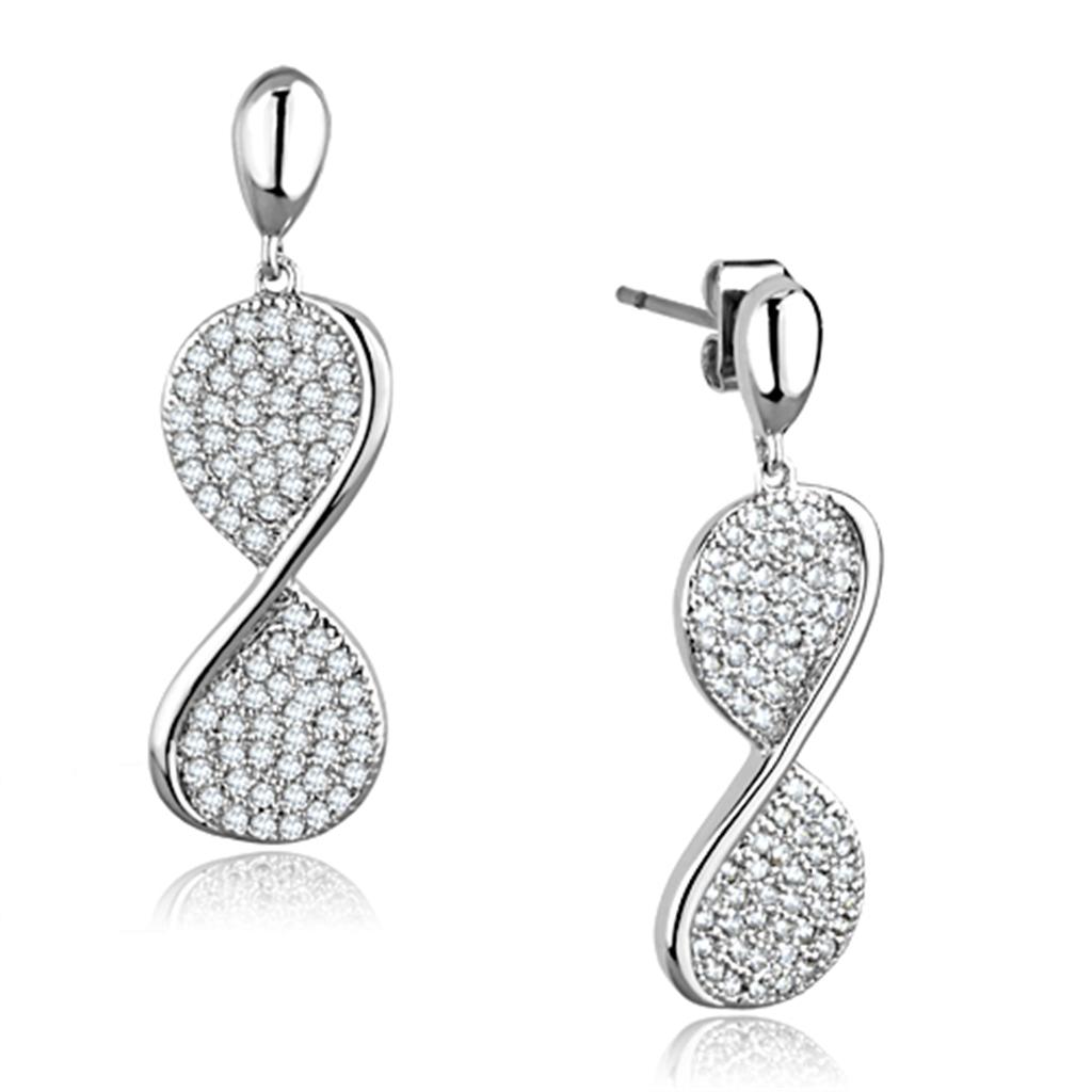 Elegant 3W663 Rhodium Brass Earrings featuring AAA Grade Clear CZ stone, showcasing a luxurious design perfect for any occasion.