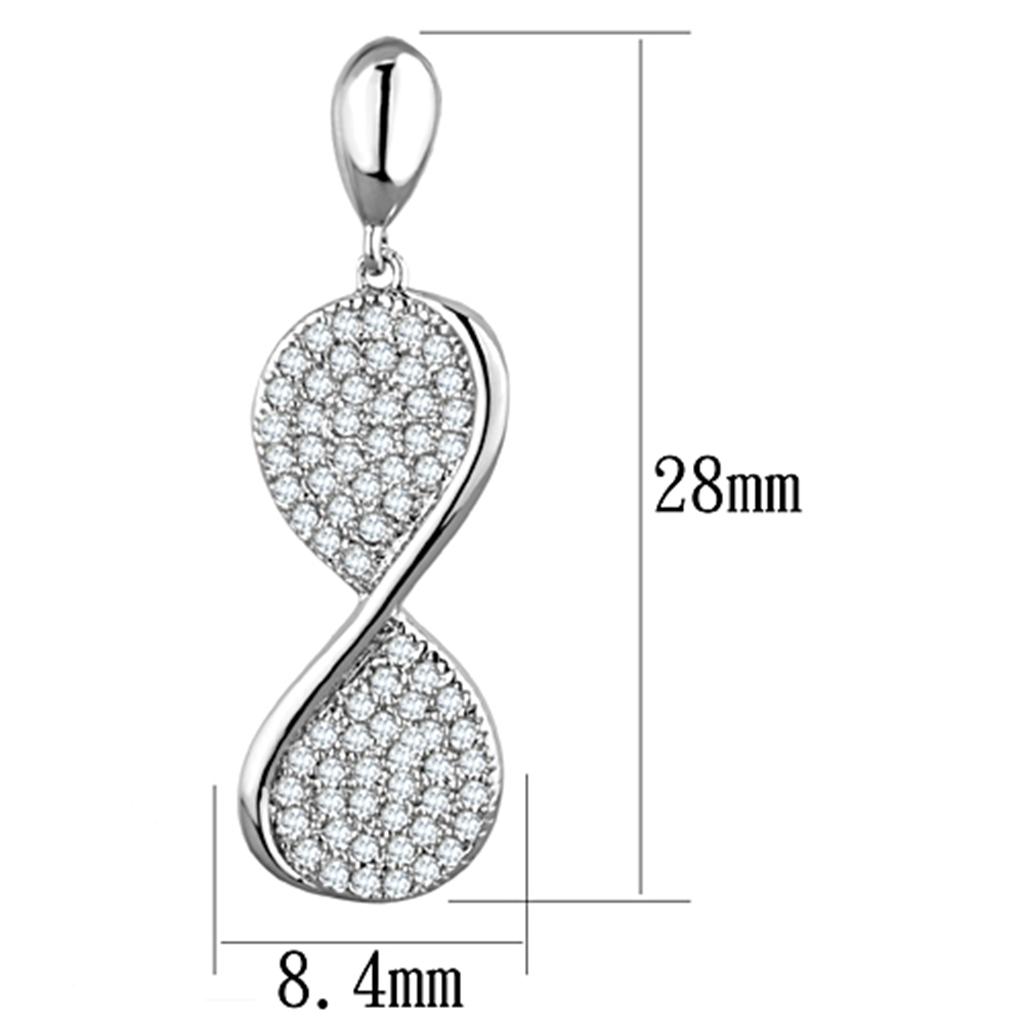 Elegant 3W663 Rhodium Brass Earrings featuring AAA Grade Clear CZ stone, showcasing a luxurious design perfect for any occasion.