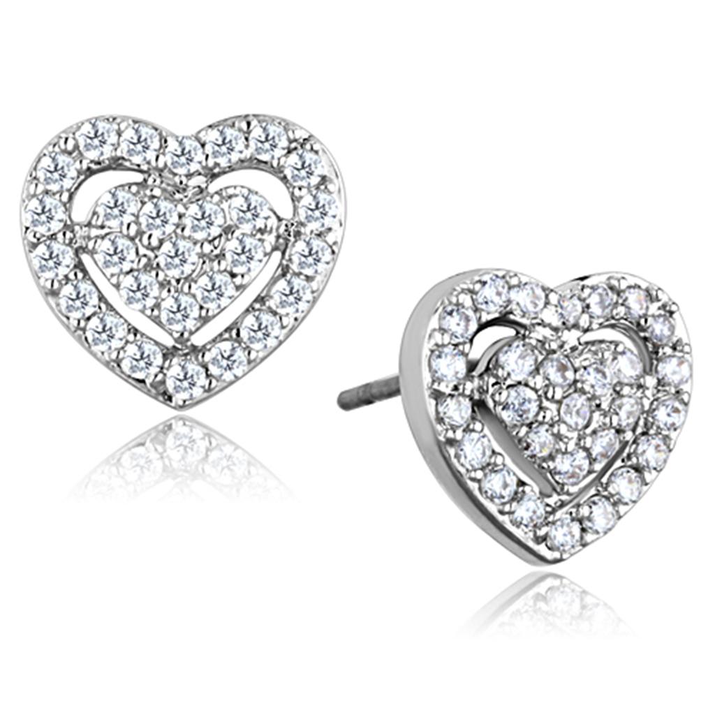 3W636 Rhodium Brass Earrings featuring AAA Grade Clear CZ, showcasing their elegant design and sparkling center stone.