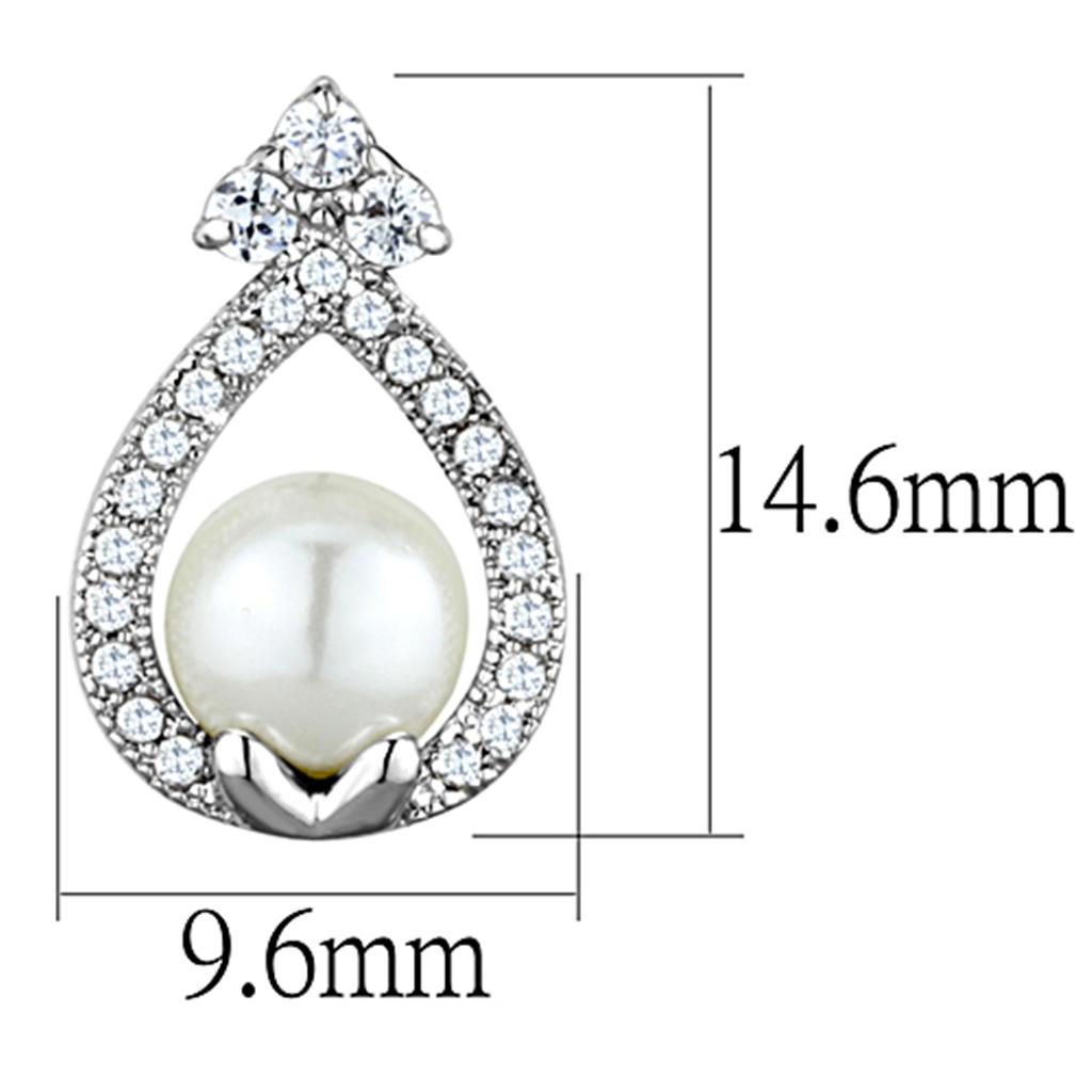 Elegant 3W665 Rhodium Brass Earrings featuring a white synthetic pearl, showcasing a luxurious design.