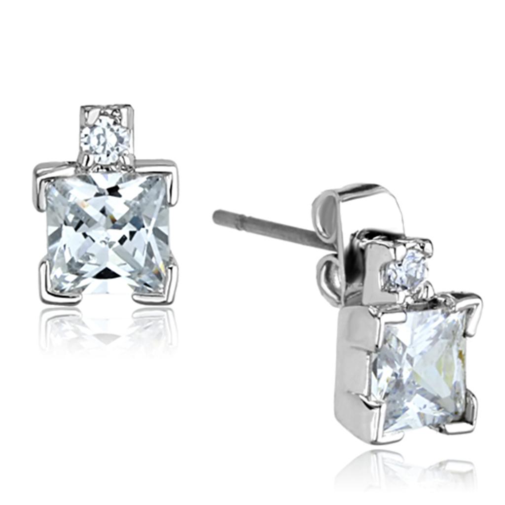 Elegant 3W654 Rhodium Brass Earrings featuring AAA Grade CZ in Clear, showcasing their stunning design and sparkle.