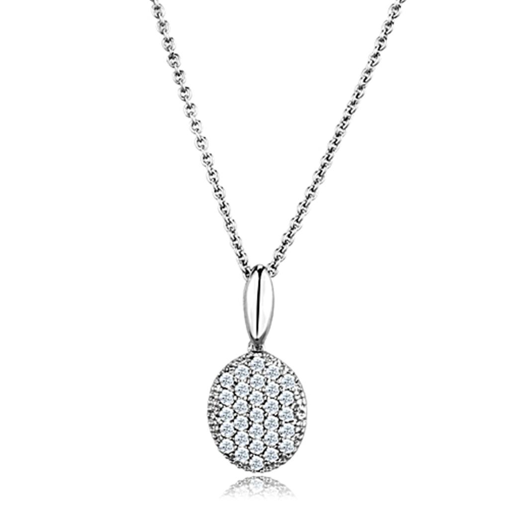 3W716 Rhodium Brass Chain Pendant featuring a clear AAA Grade CZ stone, showcasing its elegant design and sparkling finish.