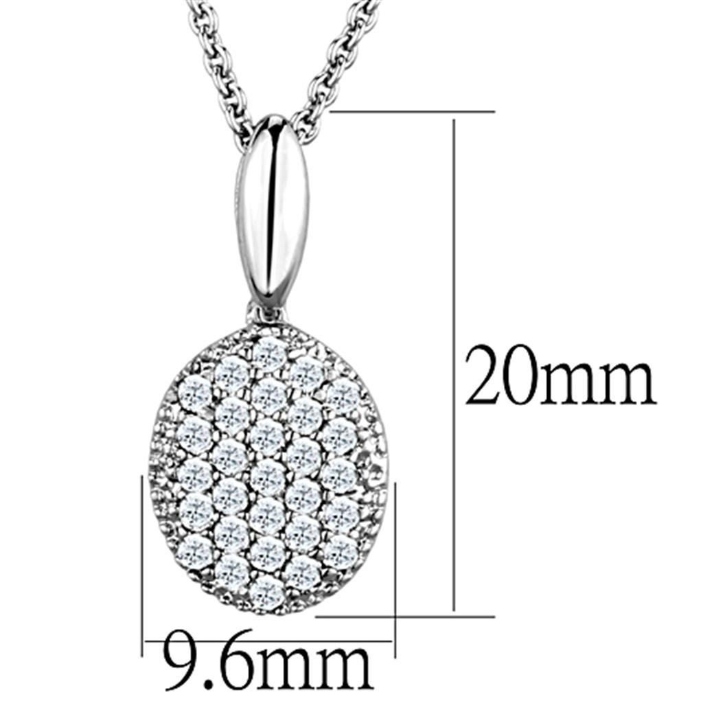 3W716 Rhodium Brass Chain Pendant featuring a clear AAA Grade CZ stone, showcasing its elegant design and sparkling finish.