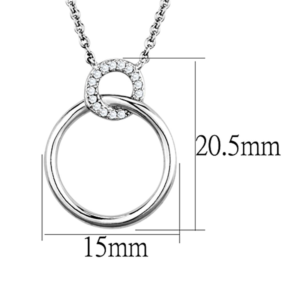 3W717 Rhodium Brass Necklace featuring a clear AAA Grade CZ stone, elegantly designed for versatile wear.