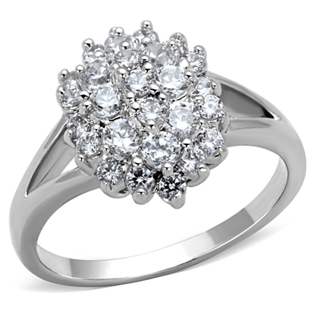 3W772 Rhodium Brass Ring featuring AAA Grade CZ stone, showcasing its elegant design and clear sparkle.