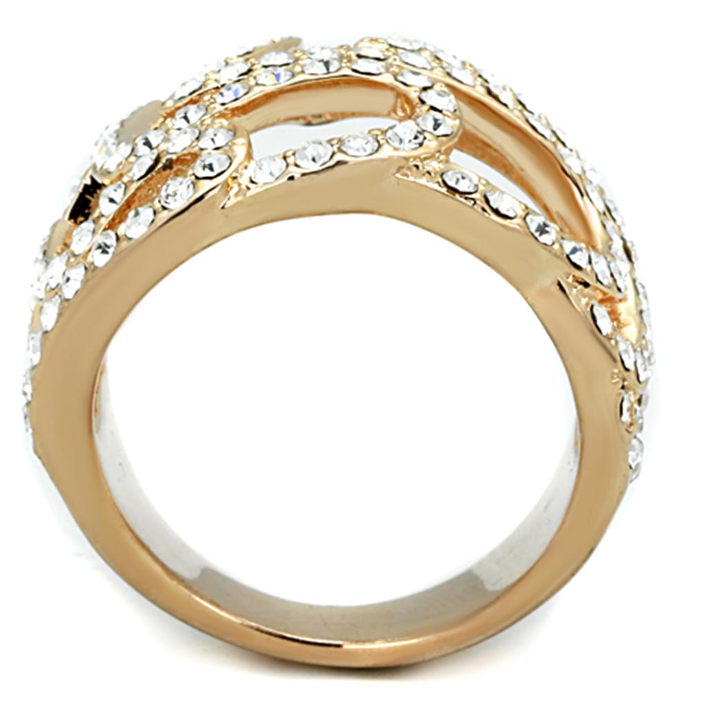 3W733 Rose Gold Brass Ring featuring a clear top grade crystal, elegantly designed for a sophisticated look.