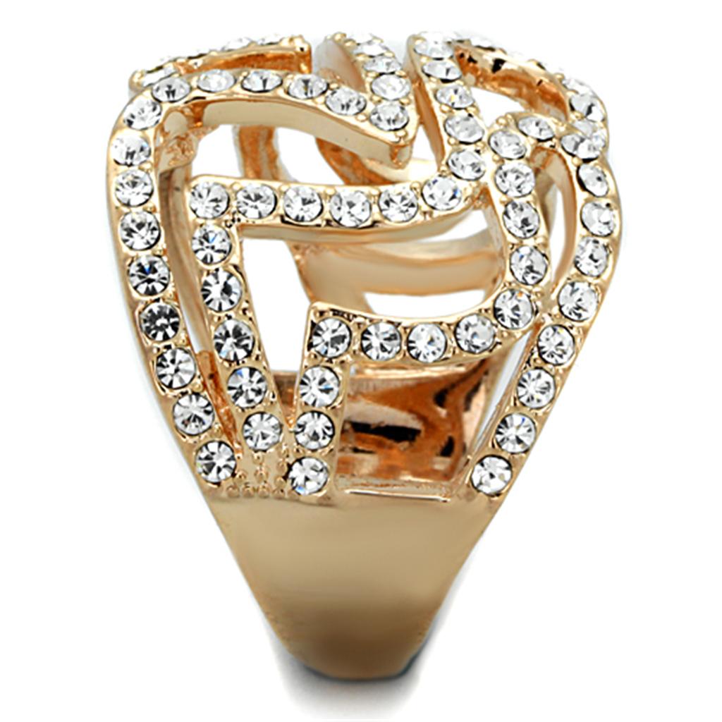 3W733 Rose Gold Brass Ring featuring a clear top grade crystal, elegantly designed for a sophisticated look.