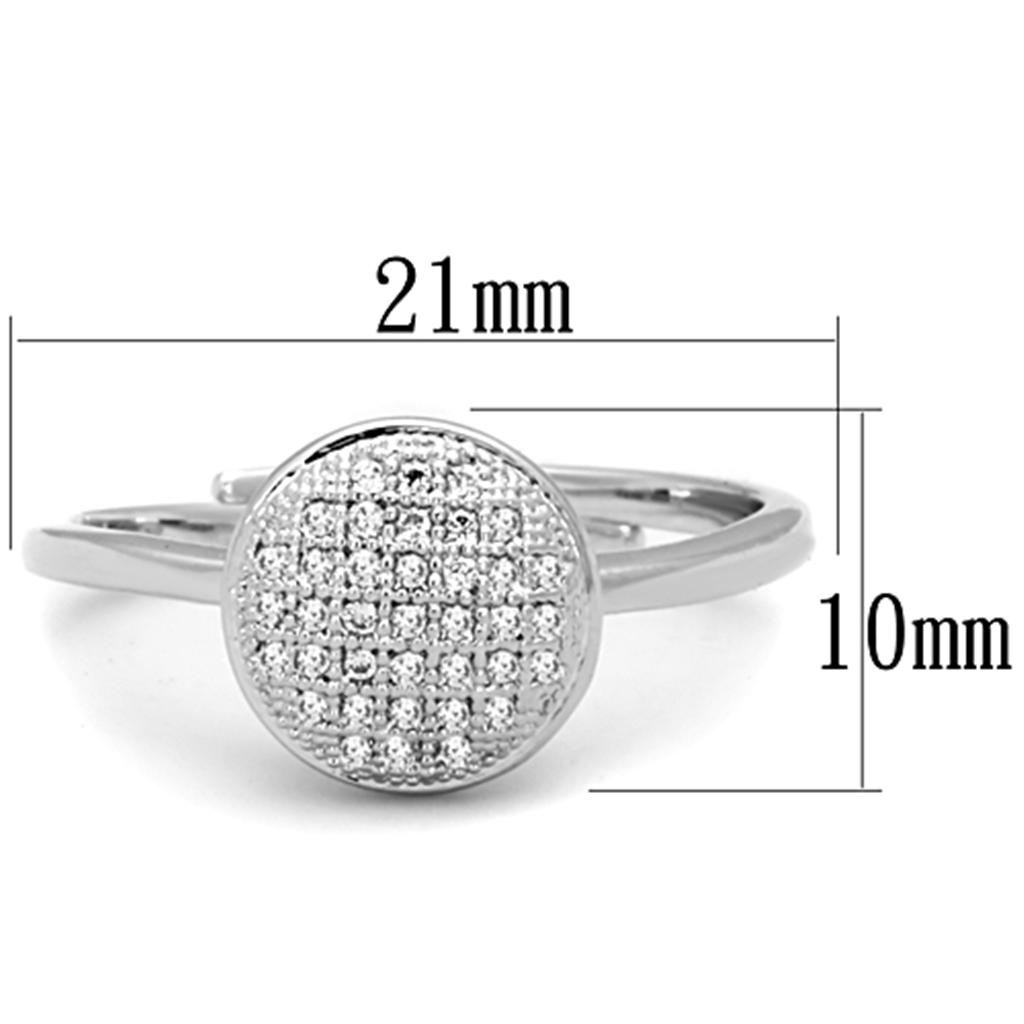 3W749 Rhodium Brass Ring featuring AAA Grade Clear CZ, showcasing its elegant design and sparkling center stone.