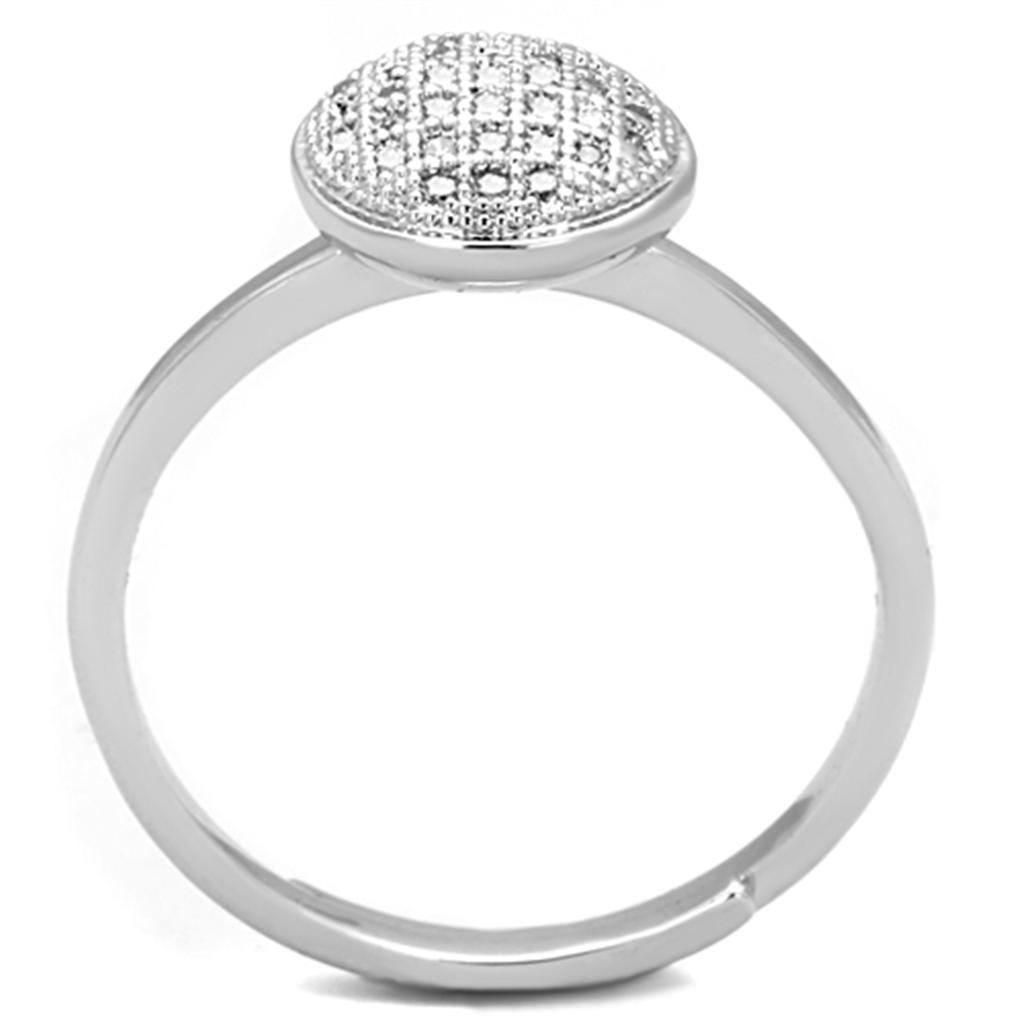 3W749 Rhodium Brass Ring featuring AAA Grade Clear CZ, showcasing its elegant design and sparkling center stone.