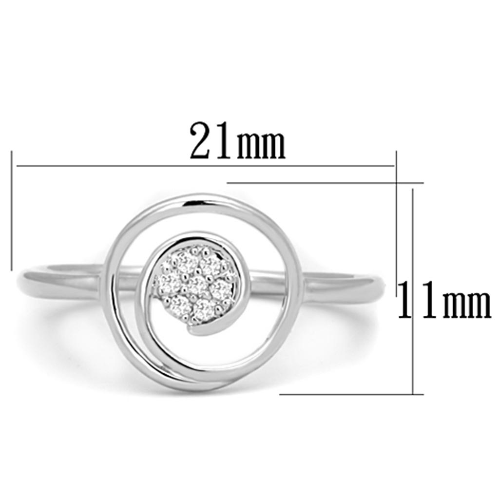 3W765 Rhodium Brass Ring featuring a clear AAA Grade CZ stone, showcasing its elegant design and luxurious finish.