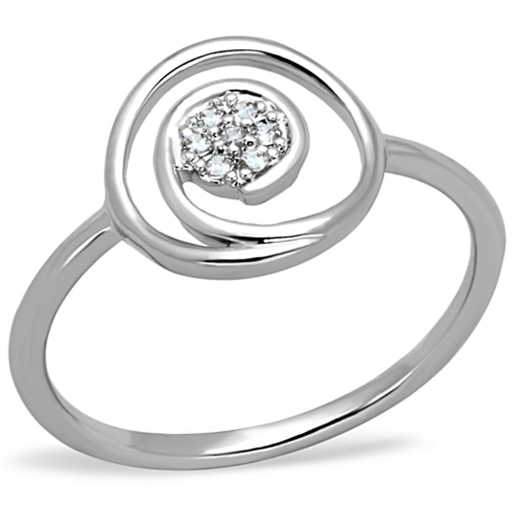 3W765 Rhodium Brass Ring featuring a clear AAA Grade CZ stone, showcasing its elegant design and luxurious finish.