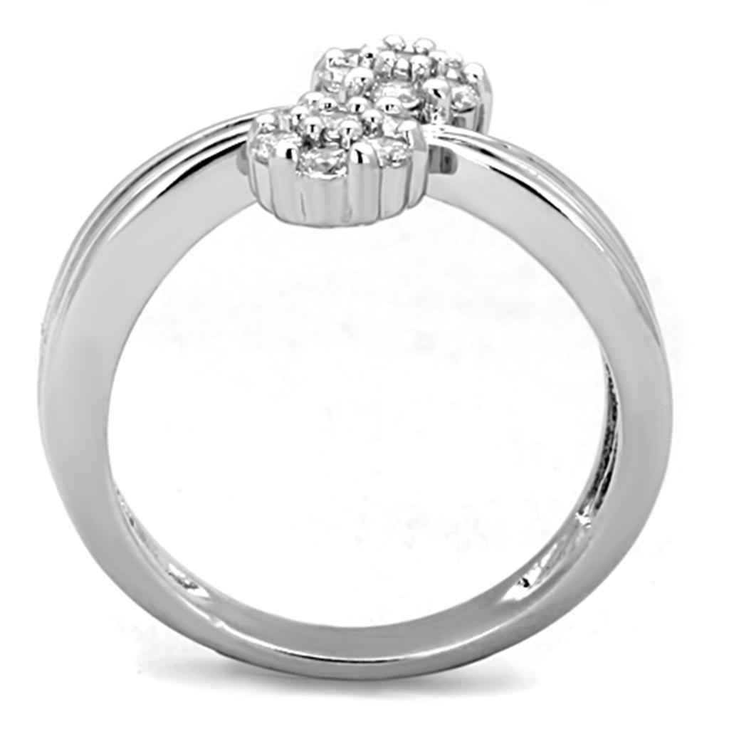 3W767 Rhodium Brass Ring featuring a clear AAA Grade CZ stone, showcasing its elegant design and shiny finish.